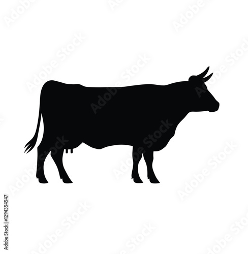 Black Silhouette of a Standing Cow Vector Illustration on White Background