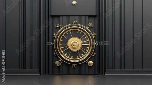 Elegant Black and Gold Vault Door 3D Render AI Generated