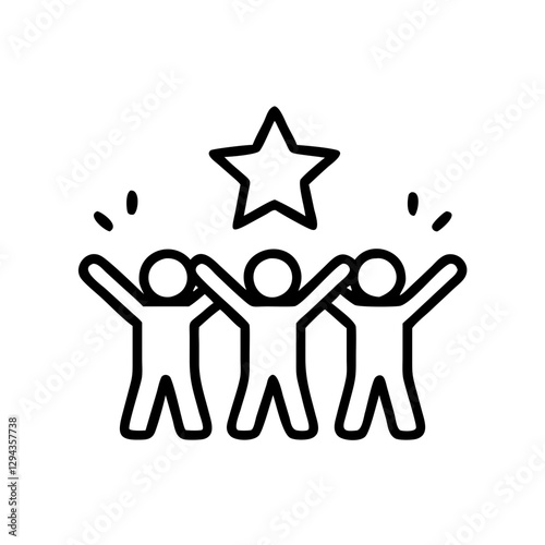 Business team celebrating award, line icon