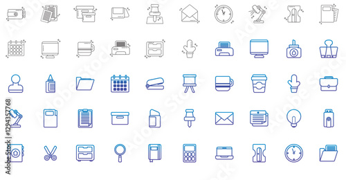 Set of vector icons of office supplies with white background
