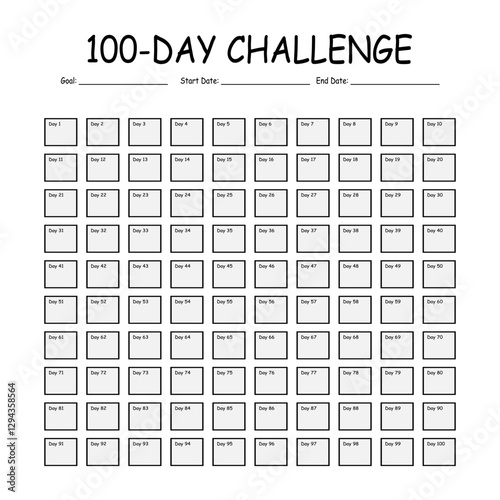 100 Day challenge calendar and goal Planner. Daily tracker with motivation word and goals. Plan your day make dream happen. Habit Tracker. Minimalist simple planner.