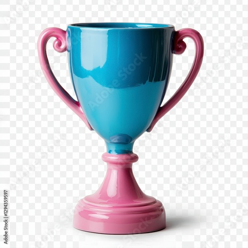 Beautiful blue and pink trophy cup positioned on a crisp white background highlighting achievements and celebrations