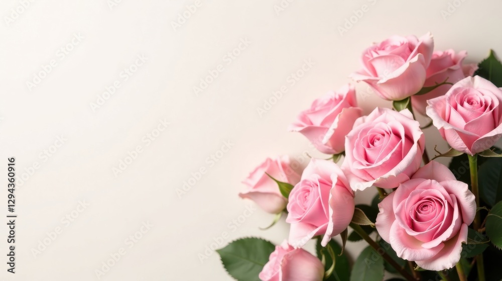 A Delicate Arrangement of Light Pink Roses on a Soft White Background A Delicate Arrangement of Light Pink Roses on a Soft White Background