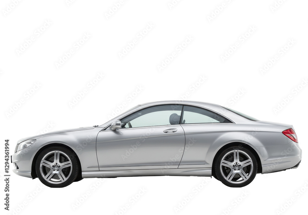 Isolated Silver Luxury Coupe Car on White Background