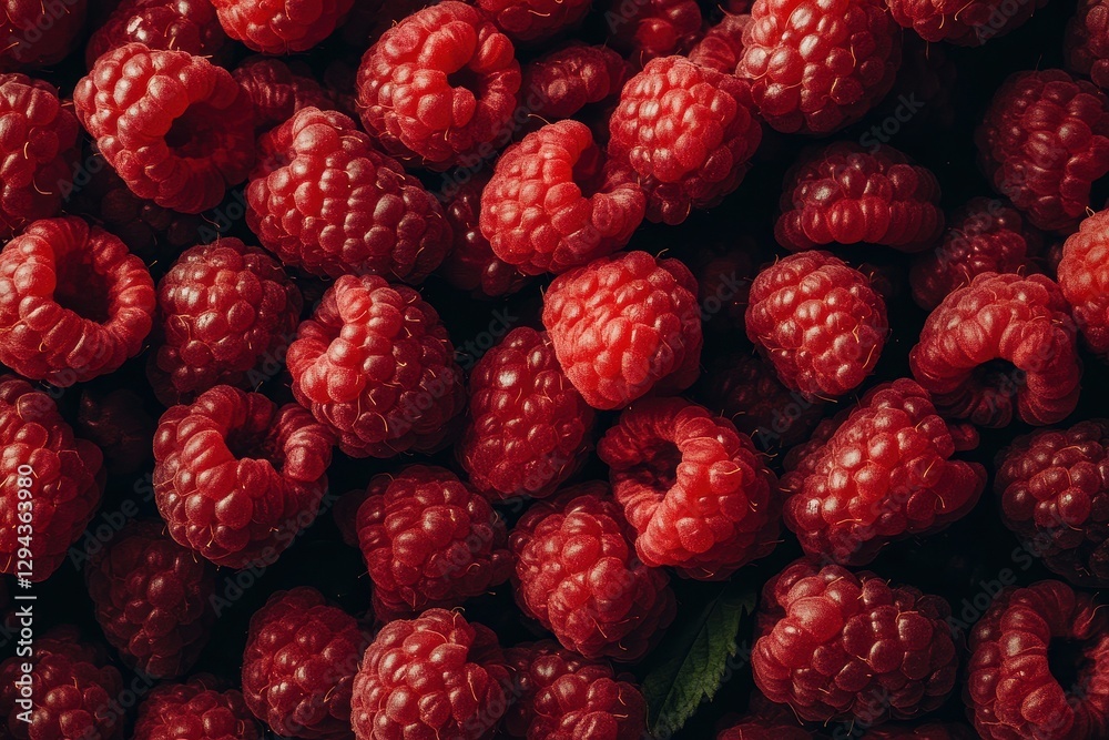 Top Down View of Plump Ripe Raspberries in One Large Pile on a Dark Background Top Down View of Plump Ripe Raspberries in One Large Pile on a Dark Background
