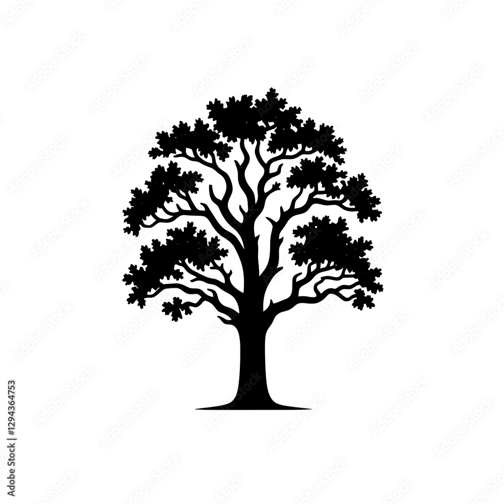 Fototapeta premium Silhouette of a mature tree against a plain white background.
