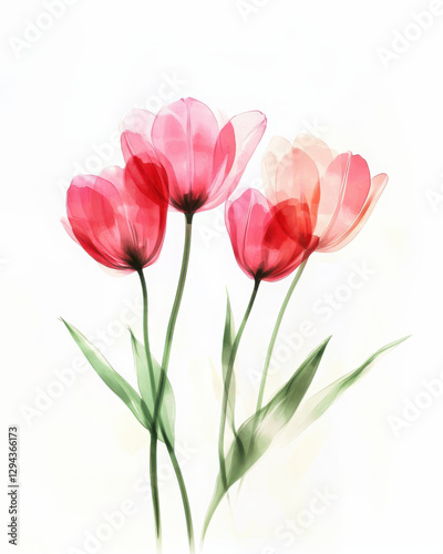 Beautiful bright pink Tulip flowers on a white background.