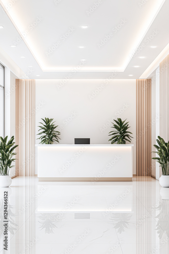 Fototapeta premium Modern minimalist reception area design clean aesthetic office