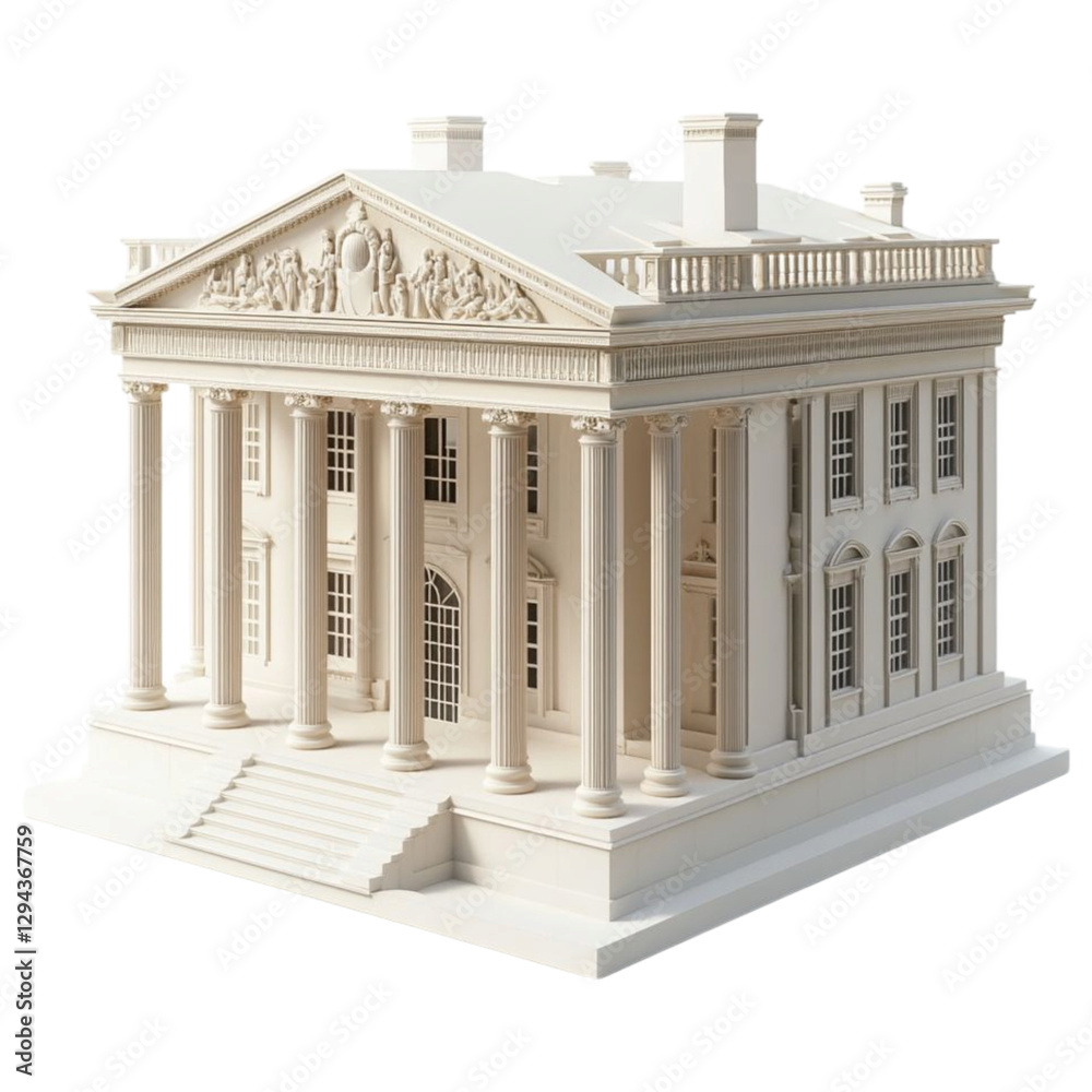 Fototapeta premium Elegant neoclassical White House architectural model with intricate details on a transparent background. 