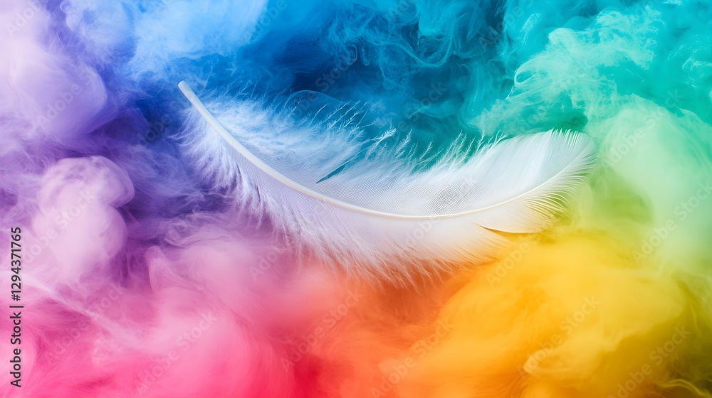 White Feather on Vibrant Colorful Smoke Background White Feather on Vibrant Colorful Smoke Background