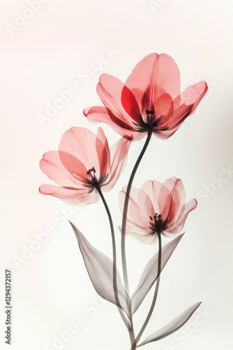 Translucent pink Tulip flowers. Ink watercolor style.