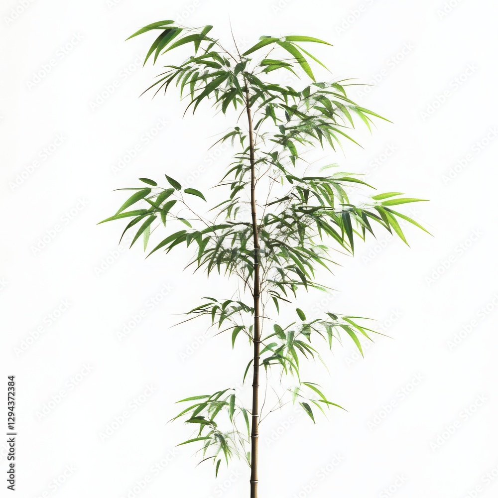 Naklejka premium Green Bamboo Plant With Lush Leaves On White Backgrounds and Lighting Effects on the Plant Stems and Foliage for a Fresh Appearing Image. Natural Image. High Resolution and Quality Image. Studio