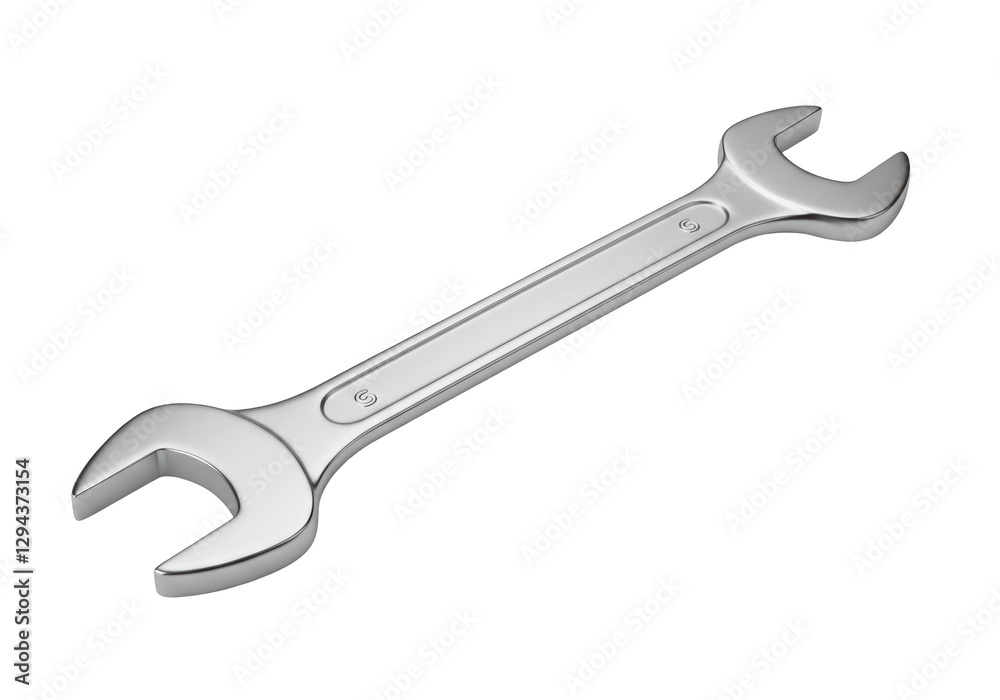 Isolated Chrome Plated Open End Wrench with Precise Detail Isolated Chrome Plated Open End Wrench with Precise Detail