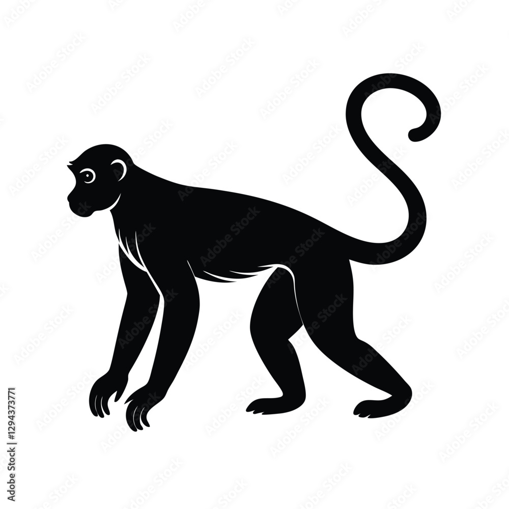 Naklejka premium Monkey Silhouette Vector | Minimalist Monkey Black Design Illustration