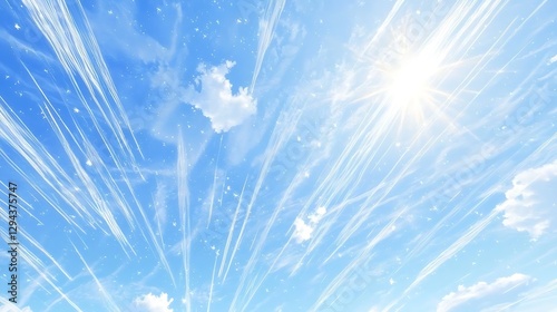 A crisp, bright blue sky with a few fluffy clouds floating high above, evoking a feeling of freedom and limitless possibilities.