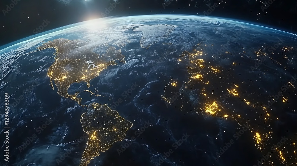 Fototapeta premium Night earth illuminated global connectivity showcasing from space high resolution picture