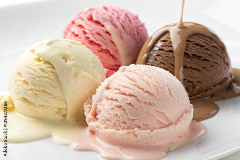 realistic ice cream scoops with melting effect, creamy texture, and vibrant colors, perfect for dessert ads, food packaging, and commercial design realistic ice cream scoops with melting effect, creamy texture, and vibrant colors, perfect for dessert ads, food packaging, and commercial design