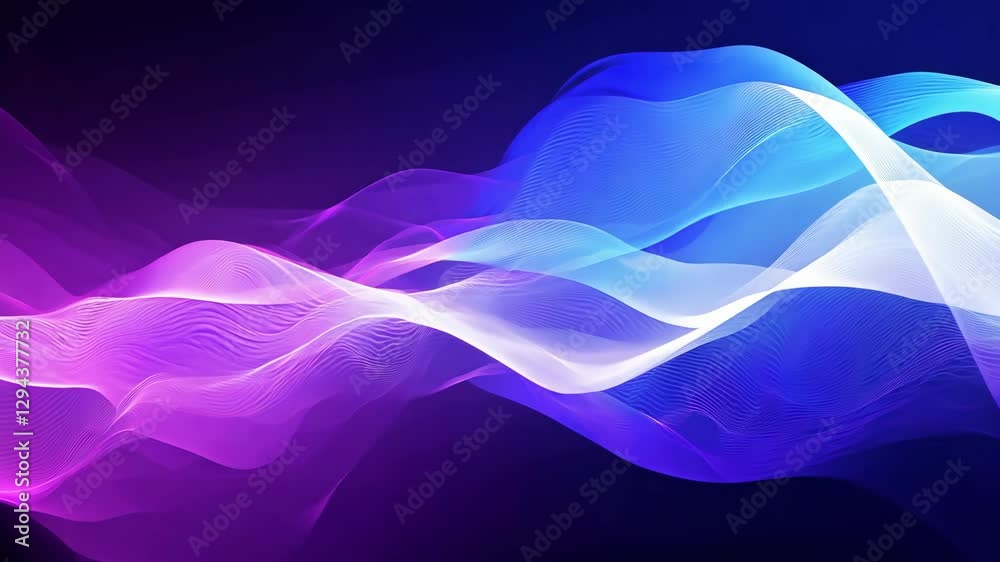 Current 3D digital sound waves or data transfer process. Abstract concept of big data analysis, artificial intelligence (AI) and machine learning. 4K sound wave equalizer visualization. Advertising
