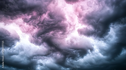 A dramatic dusk sky filled with vibrant purple and pink clouds, creating a beautiful contrast against the darkening horizon.