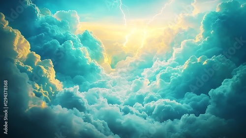 A dramatic stormy sky filled with dark, swirling clouds and bright flashes of lightning illuminating the atmosphere.