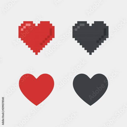 Vector illustration heart icons, pixel icons.