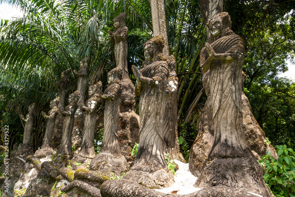 Worshipping ladies statues at the Xieng Khuan Buddha Park in Vientiane Province, Laos, Asia  at Xieng Khuan Buddha Park in Vientiane Province, Laos, Asia