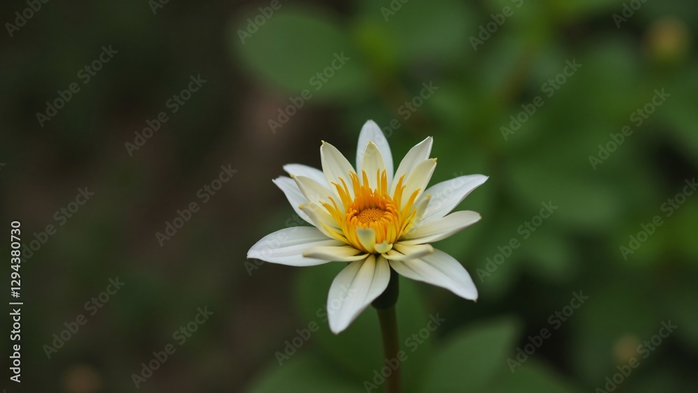 Serene White and Gold Dahlia Flower in a Lush Green Garden Serene White and Gold Dahlia Flower in a Lush Green Garden
