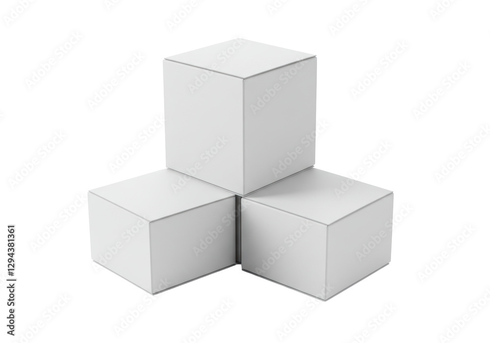 Isolated Grouping of White Cardboard Cubes, Minimalist and Modern Isolated Grouping of White Cardboard Cubes, Minimalist and Modern