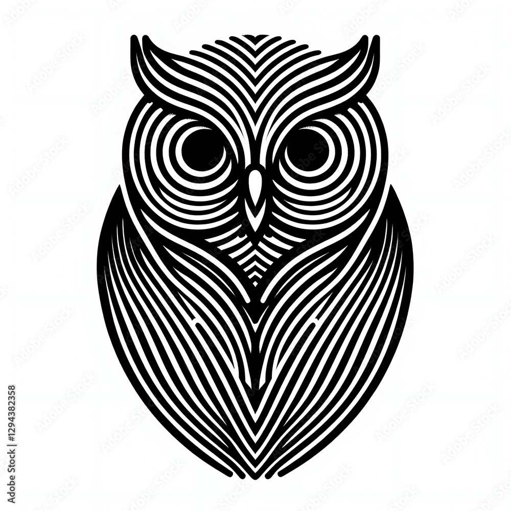 Obraz premium Abstract graphic design of an owl, stylized with intricate lines and patterns.
