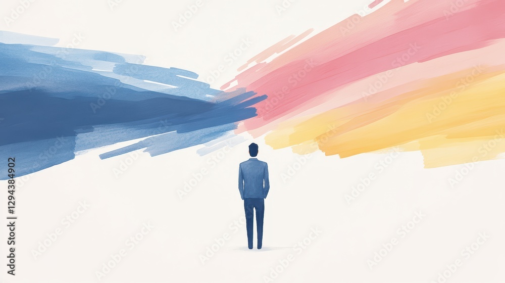 Visionary Entrepreneur Standing at Crossroads Facing Choices Visionary Entrepreneur Standing at Crossroads Facing Choices