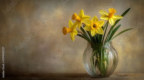 Bright yellow daffodils arranged in a clear glass vase enhance a warm and inviting indoor atmosphere
