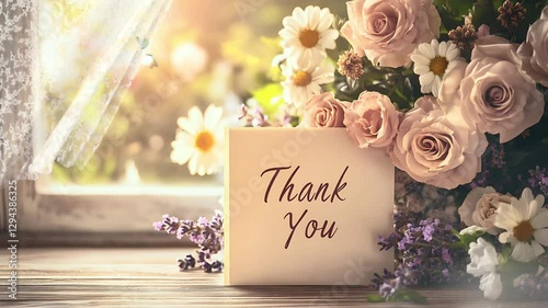 Wallpaper Mural Thank you note with flowers by window ,
lofi anime aesthetic backgrounds , looping seamless time-lapse Torontodigital.ca