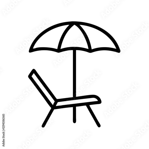 Beach chair icon with umbrella for summer relaxation on transparent background
