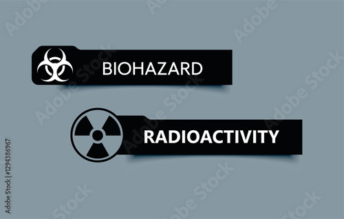 Cyberpunk sticker. Biological and radioactive hazard stickers. Inscriptions and symbols for danger
