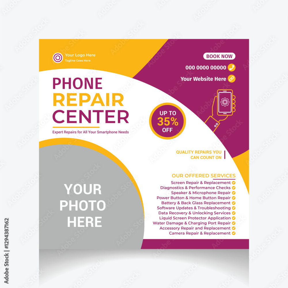 Fototapeta premium Professional Phone Repair Center social media post design template