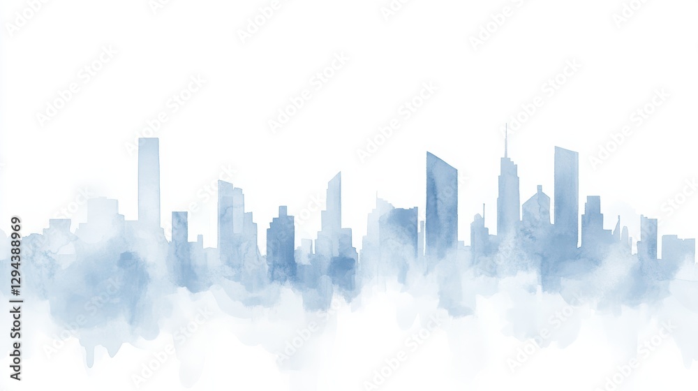 Fototapeta premium Futuristic Cityscape in Watercolor Style with Urban Silhouettes