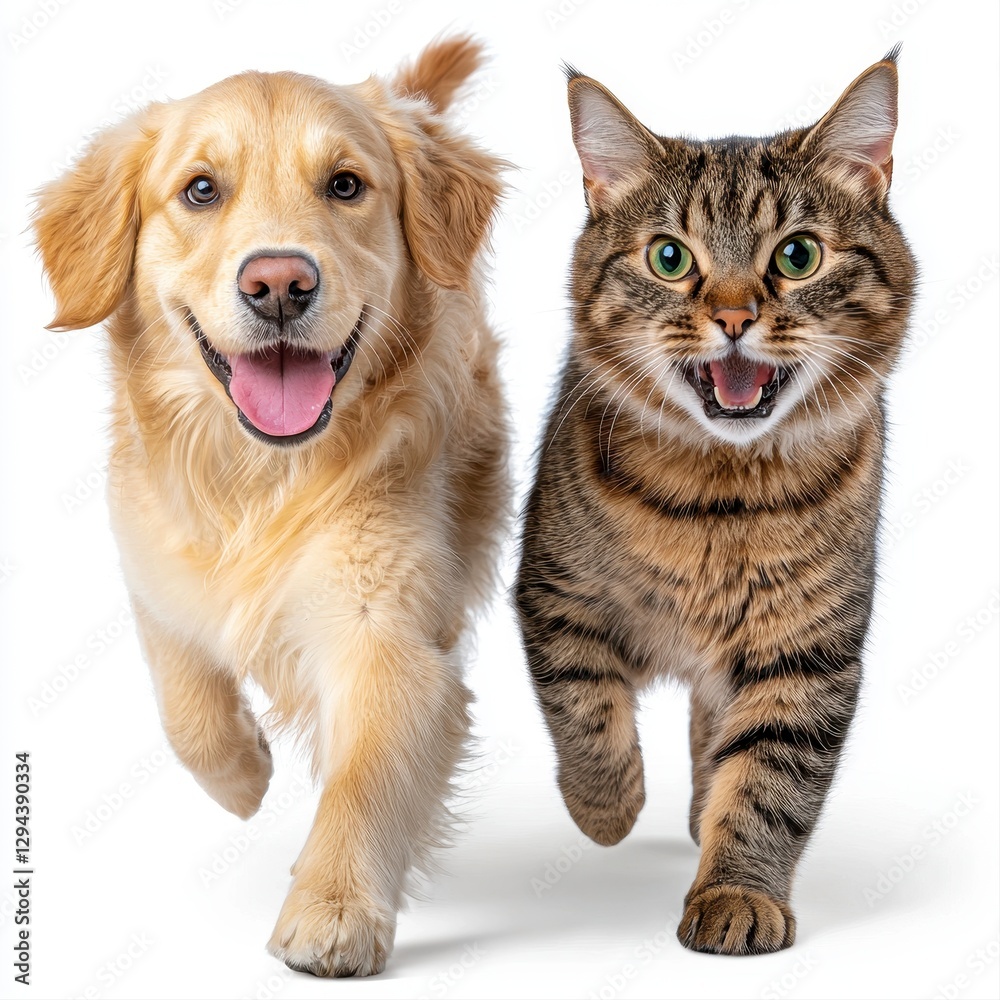 Adorable cat and playful dog enjoying a sunny day together in a lush green garden with bright flowers surrounding them Adorable cat and playful dog enjoying a sunny day together in a lush green garden with bright flowers surrounding them