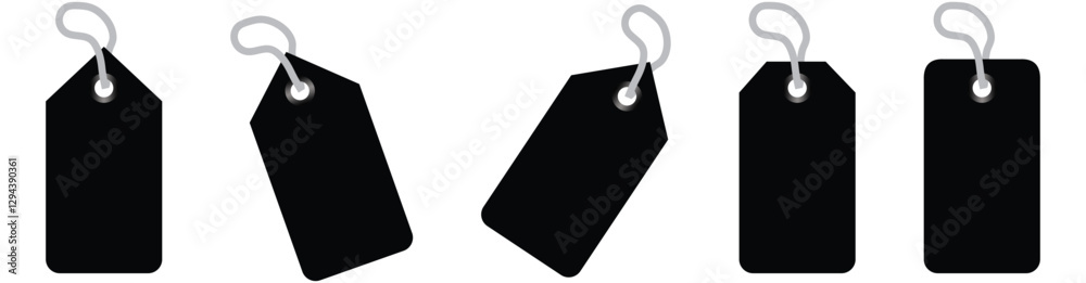 Price tag icon. Hangtag label flat icon. Blank paper label or cloth tag set isolated. Vector illustration.