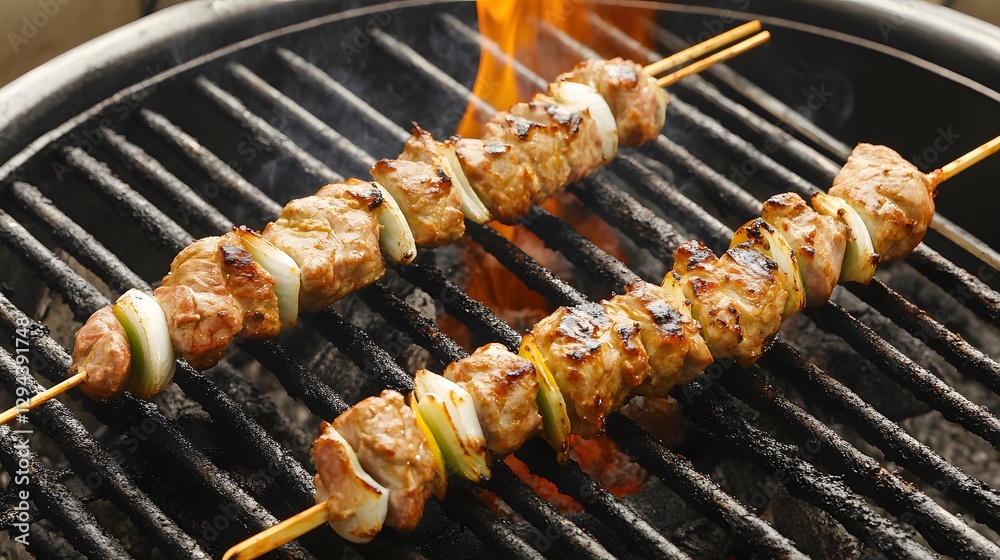 Delicious Grilled Meat Skewers with Onions Delicious Grilled Meat Skewers with Onions
