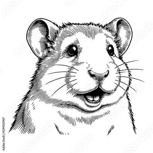 Hamster with Surprised Expression in Detailed Black and White Outline Line Art Drawing