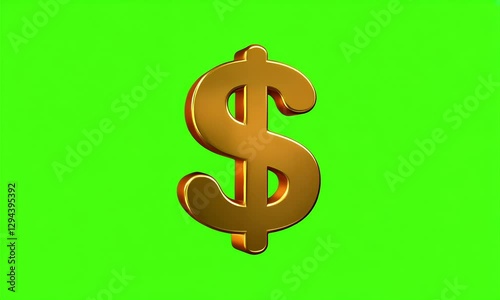 3d gold dollar icon on green screen background,