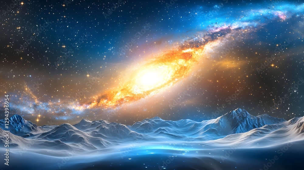 Expansive view of the Milky Way arching gracefully over a serene mountain range with deep blues and purples blending seamlessly with the natural beauty of the landscape