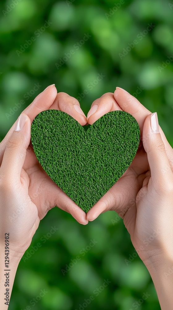 Two hands gently holding a heart shaped piece of grass against a natural background signifying love and connection Two hands gently holding a heart shaped piece of grass against a natural background signifying love and connection