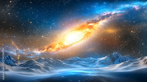 Obraz na płótnie Expansive view of the Milky Way arching gracefully over a serene mountain range with deep blues and purples blending seamlessly with the natural beauty of the landscape w salonie