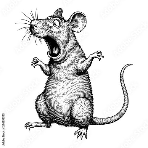 Shocked Rat with Exaggerated Expression Black and White Outline Line Art Drawing