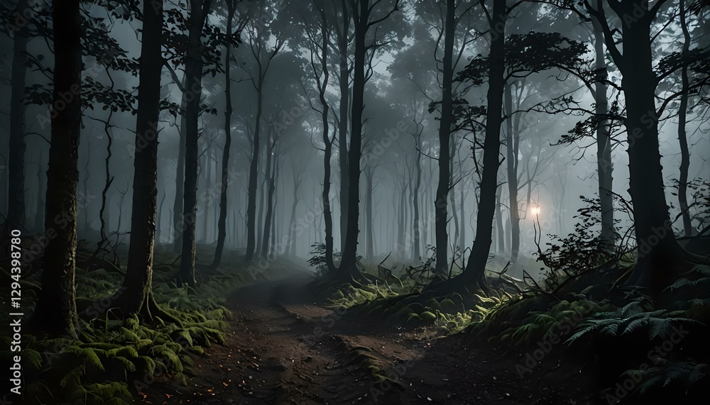 Naklejka premium misty morning in the forest