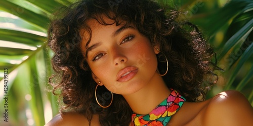 Young woman in colorful halter top