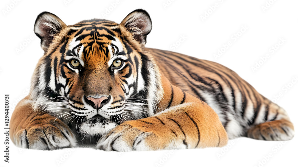 Obraz premium Photo Majestic Tiger Resting Wildlife Portrait, Black Background