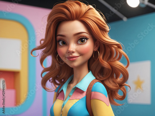 Stylized 3D Cartoon Female Character with Lively Expression