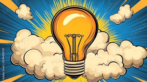 Bright Idea: Retro Comic Book Style Lightbulb Illustration AI Generated